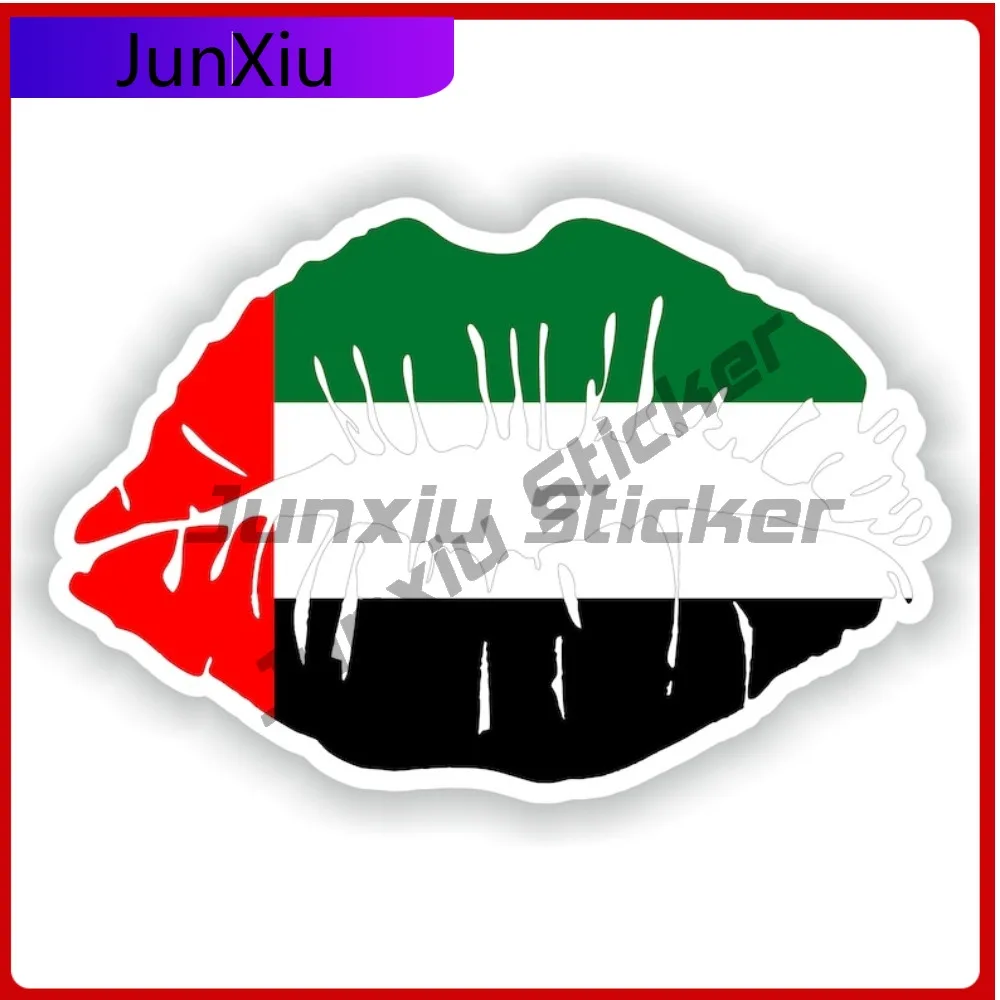 

United Arab Emirates Flag Lips Shape With National Emblem Vinyl Sticker Waterproof Decals Front Bumper Sticker Funny Decoration