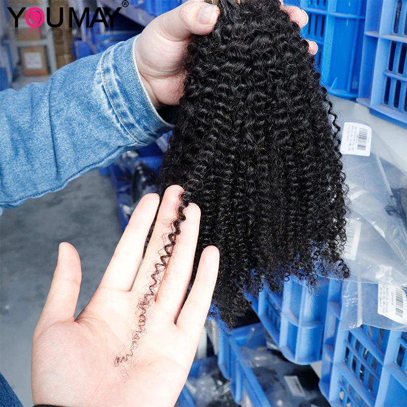 Cinta rizada Afro en extensiones de cabello humano, paquete de cabello humano Remy mongol, cinta rizada Ins para mujeres negras, Youmay virgen