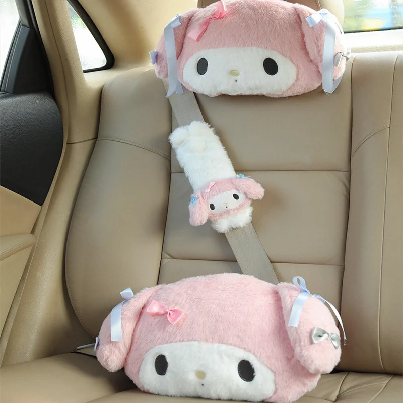 

Sanrio Cute My Melody Car Seat Headrest Seat Belt Cover Kawaii Soft Comfortable Back Cushion Pillow Blanket Xmas Gifts Girl