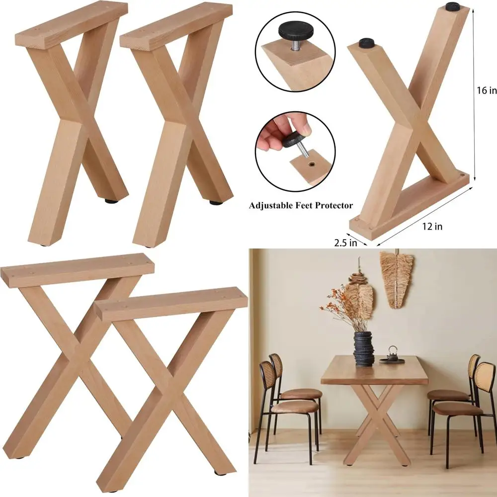 

Rustic Modern 16 Inch X-Shape Wooden Furniture Legs Set of 2 for Table and Bench - Square Unfinished Wood Legs Replacement