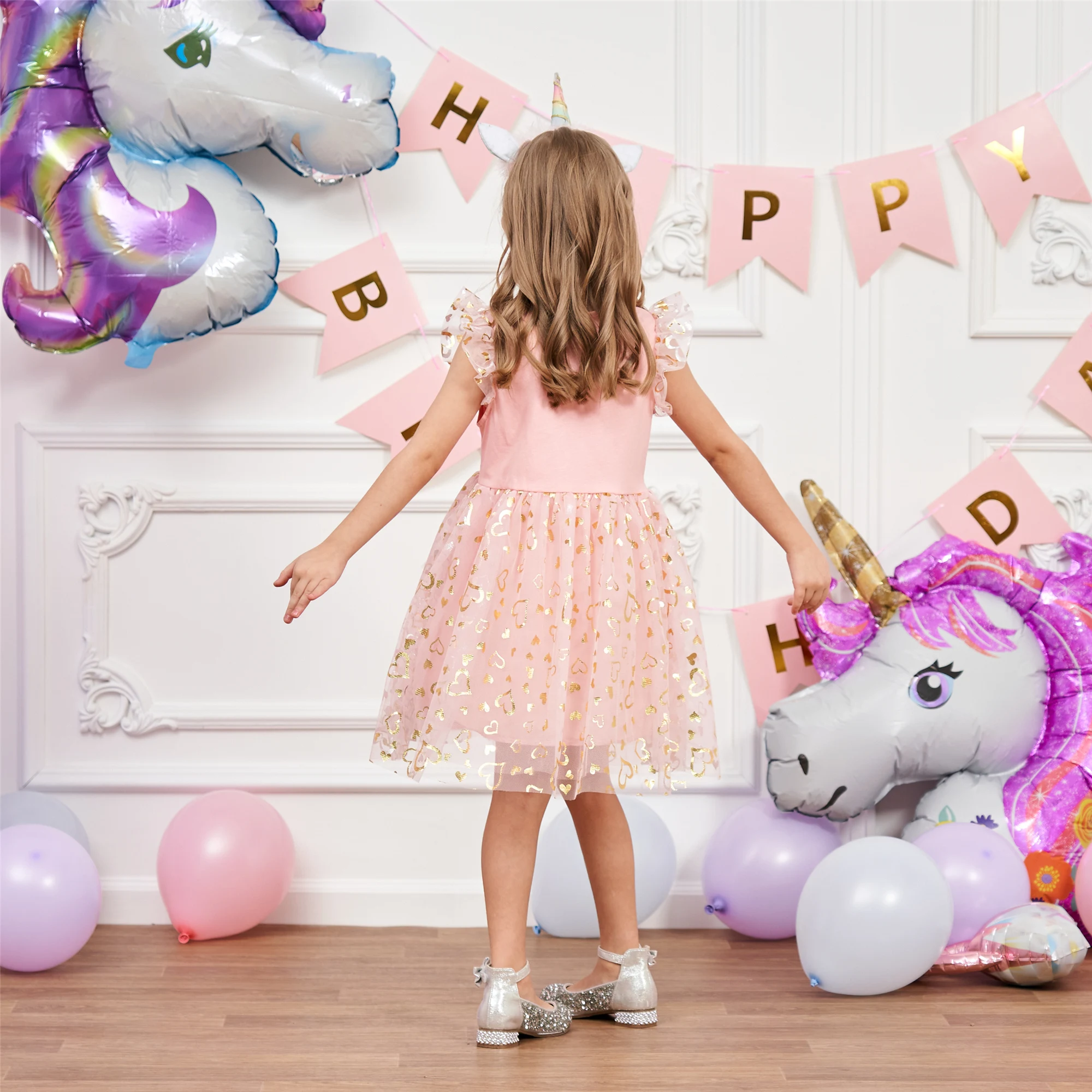 Einhorn kleid für Mädchen: neues ärmelloses besticktes Party kleid für Kinder im Frühjahr/Sommer sh1696 – Detail 3