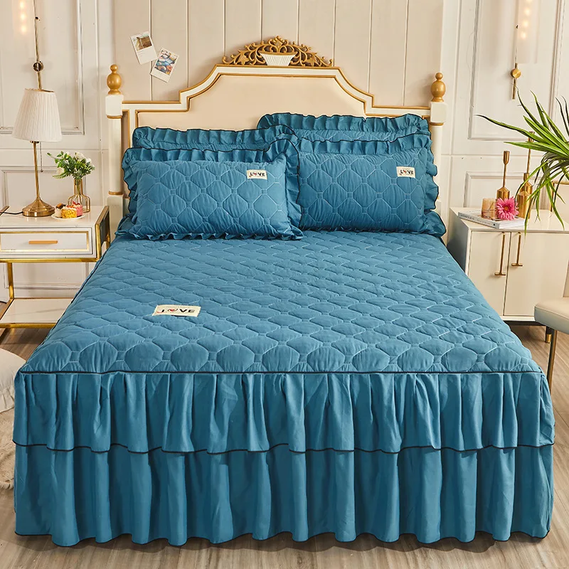 

Solid Color Skirt One-Piece Non-Slip Dustproof Simmons Protective Bed Sheet Bedskirt Cover