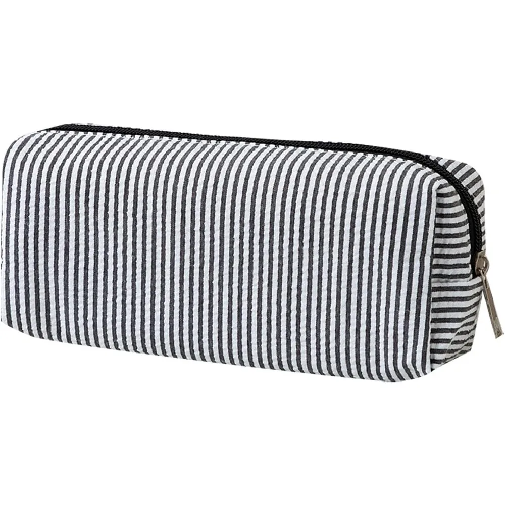New Stripe Pattern Pen Pouch Multi-Purpose Large Capacity Pen Bag Zipper Closure Durable Pencil Case Home Storage