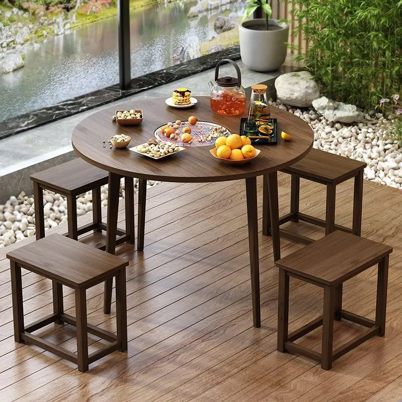Internet celebrity tea table balcony charcoal grill grill, round convenient coffee table