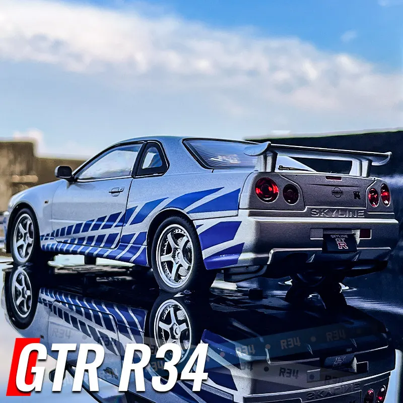 1:24 GTR R34 Legierung Sportwagen Modell Druckguss Metall Rennwagen Fahrzeugmodell Simulation Sound Licht Sammlerstück Spielzeug Geschenk