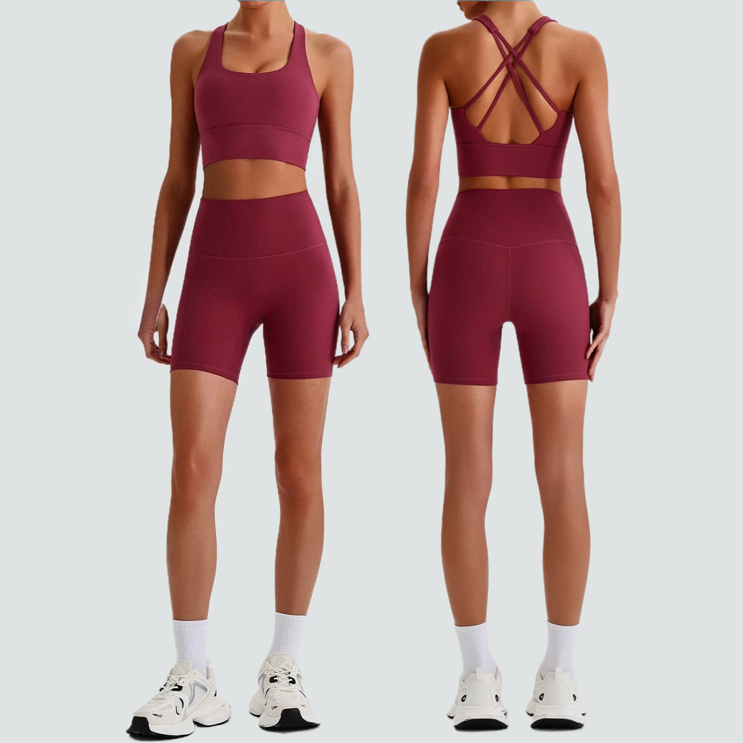 Women's Gym Workout Clothes Set Tight Sports Suit Bras Nude Feel Quick Dry Shorts Outdoor Running Fitness Yoga Sportswear Sets