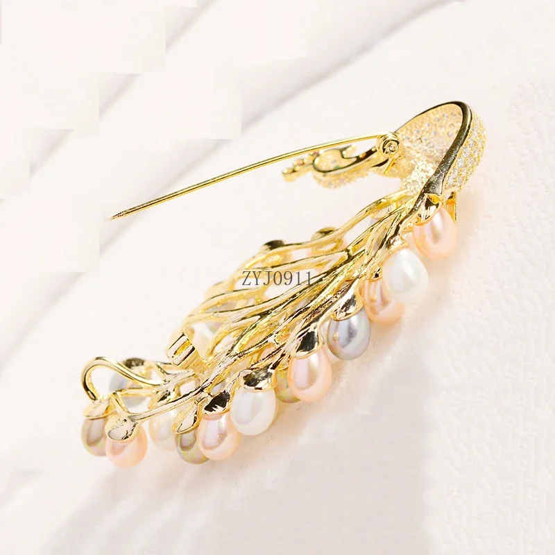 Роскошная брошь в виде павлина с кубическим цирконием, атмосфера, павлин, открытый экран, броши с пресноводным жемчугом для женщин, аксессуары, элегантные ювелирные изделия