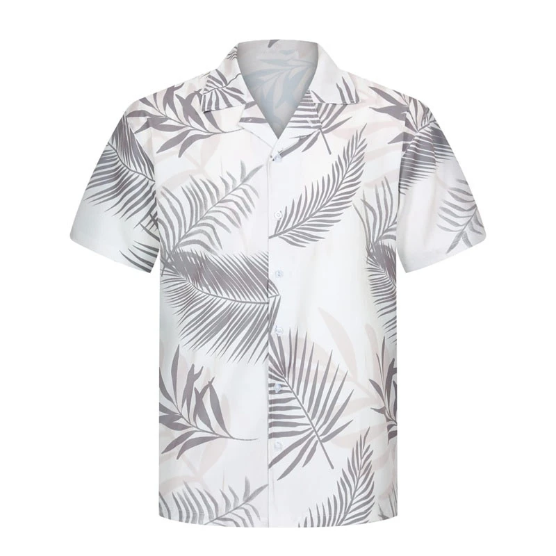 Men's shirt lapel summer short-sleeved new style feather Korean style vacation Hawaii beach designer breathable and comfortable