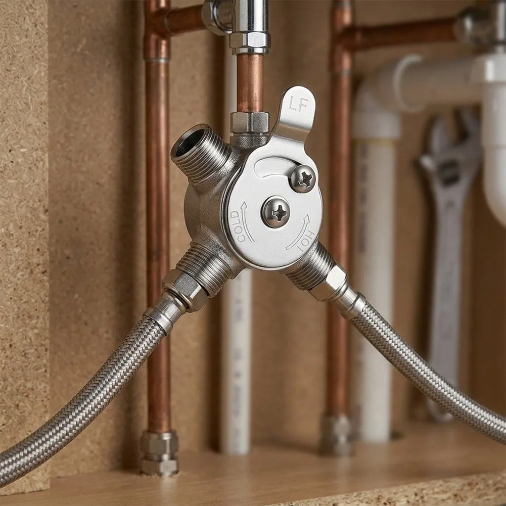 Manual Mixing Valve for Kitchen Bathroom Sink Installations with Thermostatic Adjustment and For Braided Tubing Compatibility
