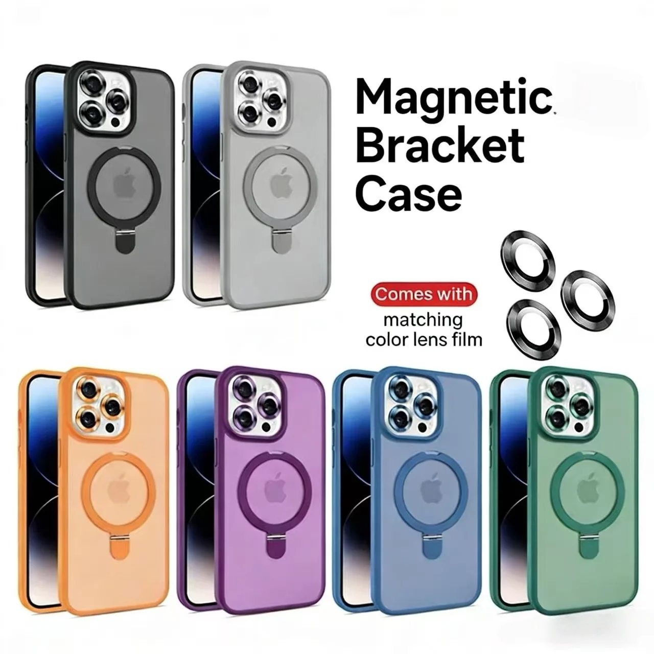 

Magnetic Translucent Case with Rotatable Ring Stand Shockproof Anti-Yellowing Phone Cover for iPhone 17 16 15 14 13 12 11 ProMax