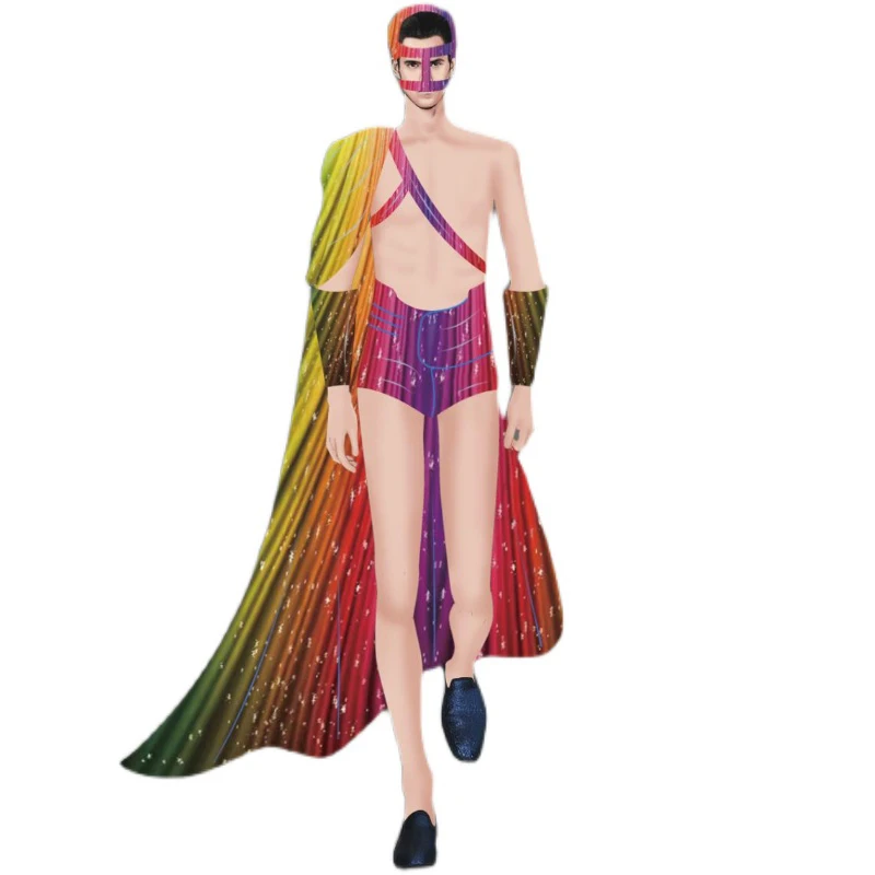 Muscle Man Ranbow Cloak Shorts Men Sexy Gogo Dance Costume Nightclub Dj Ds Party Pole Dance Clothing Stage Rave Outfit XS6523