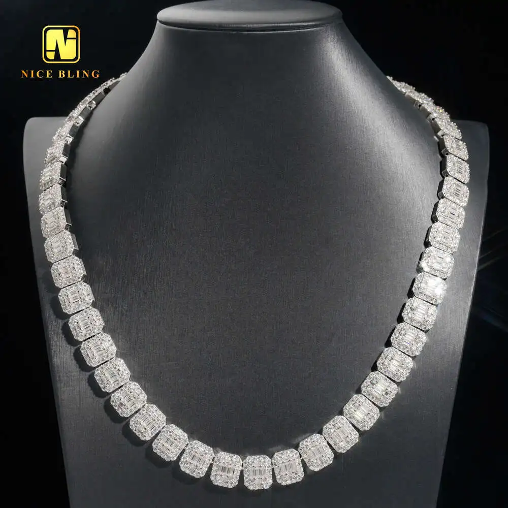 Guangzhou Shining Jewelry Wholesale High Quality Hip Hop Iced Out Jewelry Necklace Square Baguette Tennis Chain