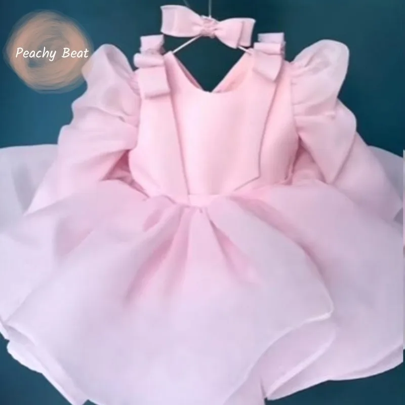 

Платье-пачка принцессы с бантом для маленьких девочек, элегантное платье-пачка с длинными рукавами для малышей, одежда для свадьбы, дня рождения, вечеринки, От 1 до 12 лет