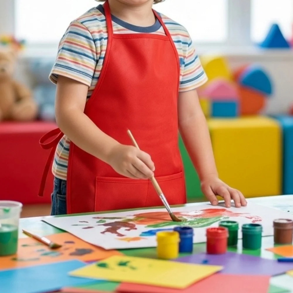 Fabric Apron with Pocket for School Art Projects Painting Activities Non Woven Sleeveless Smock for  Fabric Apron