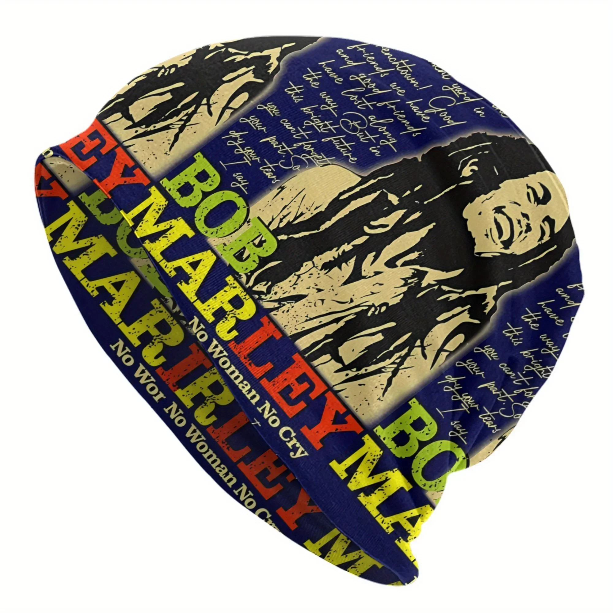 Custom BIIHUDU Bob Marley Portrait Beanie Hat - Reggae Legend Retro Vintage Skull Cap with Dreadlocks Design, One Love Message