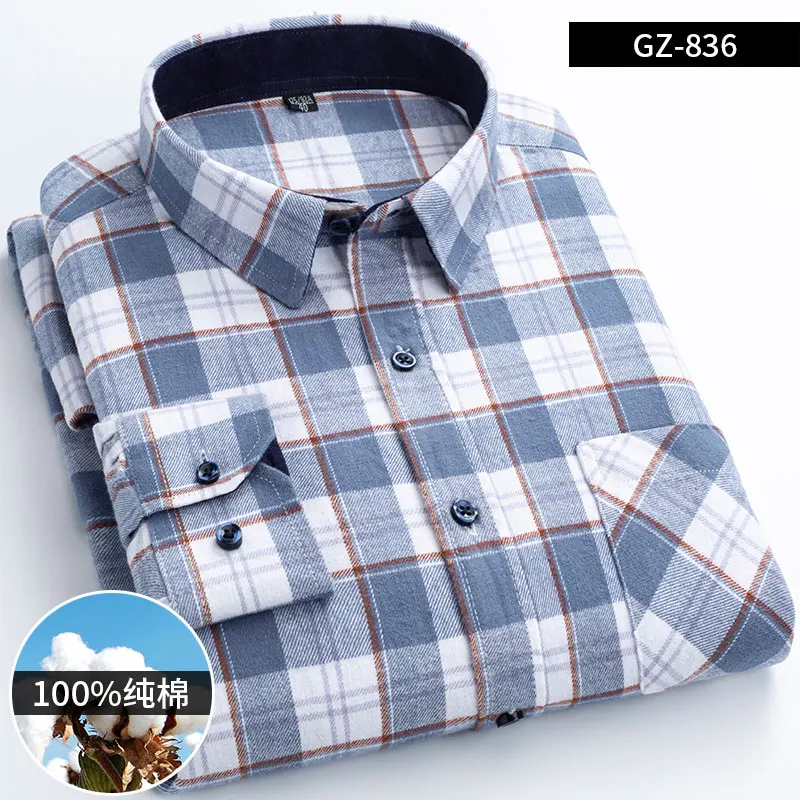 Men\'s 100% Cotton Long Sleeve Contrast Plaid High Quality Casual Business Plaid Fashion Versatile Branded Men Shirts Size 6XL