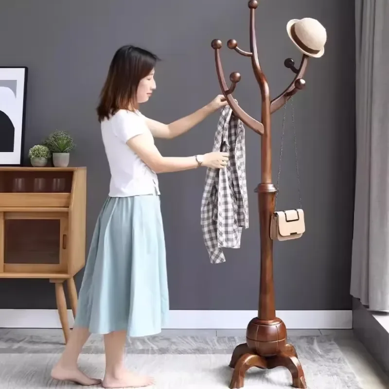 Solid Wood Hanger Dress Hanger Clothes Racks Clothing Home Furniture Bedroom Living Room Floor Single Pole Tree Shaped Coat
