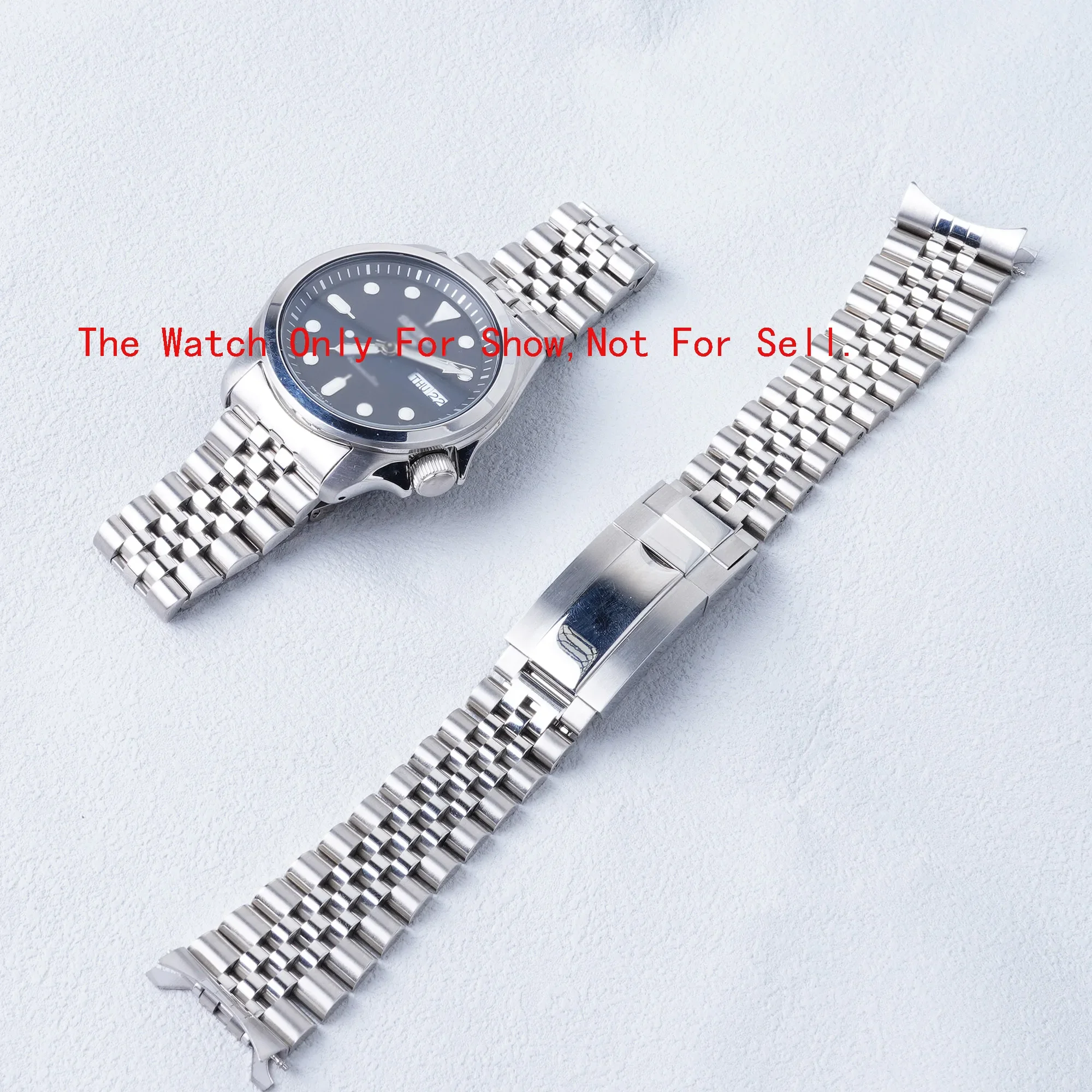 Rolamy 20mm silbernes Jubiläums-Hohlend band mit Austern verschluss Edelstahl armband für seiko 5 srpe53 55 57 58 60