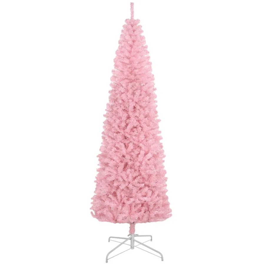 

HOMCOM 8' Tall Unlit Slim Douglas Fir Artificial Christmas Tree with 1168 Realistic Branch Tips Pink