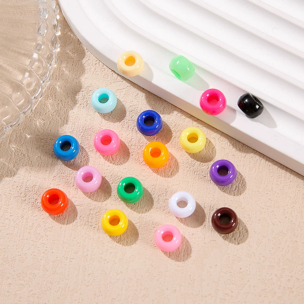 100Pcs/Lot 9mm Multicolor Acrylic Big Hole Spacer Loose Beads For DIY Craft Kid Jewelry Necklace Bracelets Making Supplies