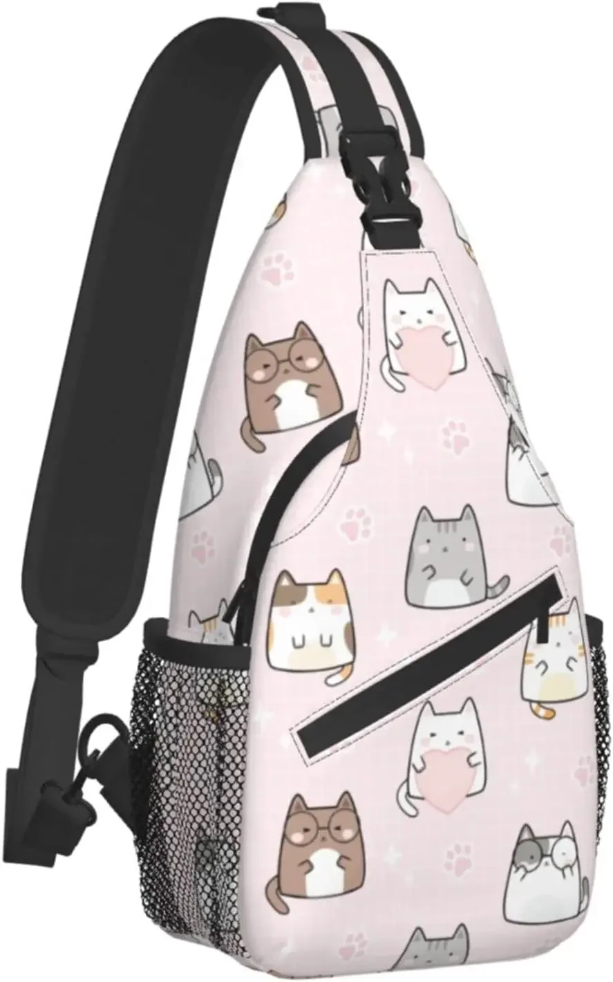 Cute Cat Sling Bag Crossbody Backpack Women Girls Kawaii Gifts Outdoor Casual Chest Daypack for Traveling Hiking Running