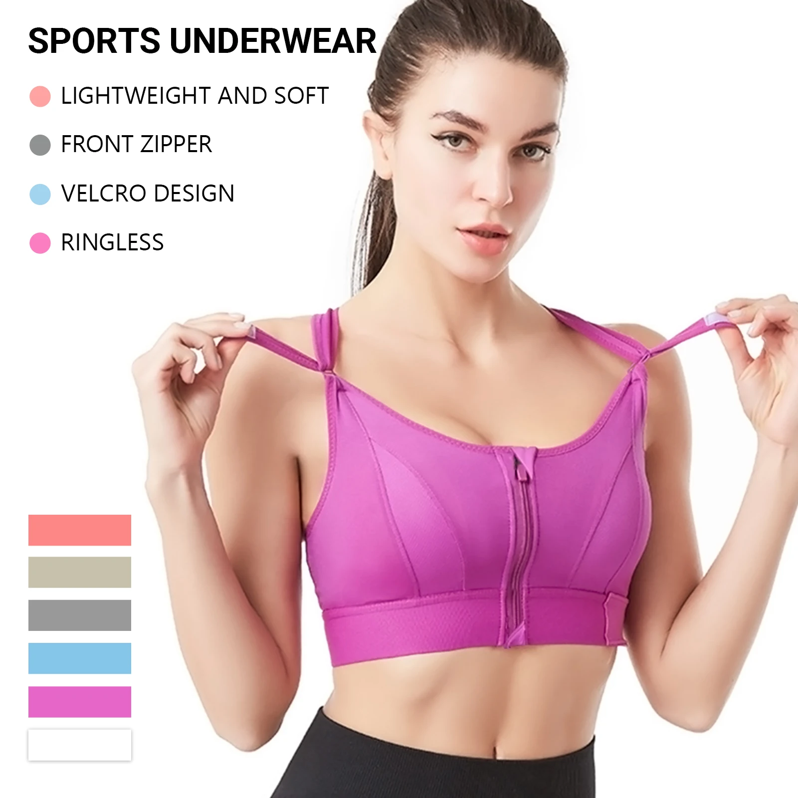 IUSIBRALEA Sports Bra Underwear for Women Adjusted-Straps Front Zip Quakeproof Wire Free Vest Yoga Running Lingerie Full Cup