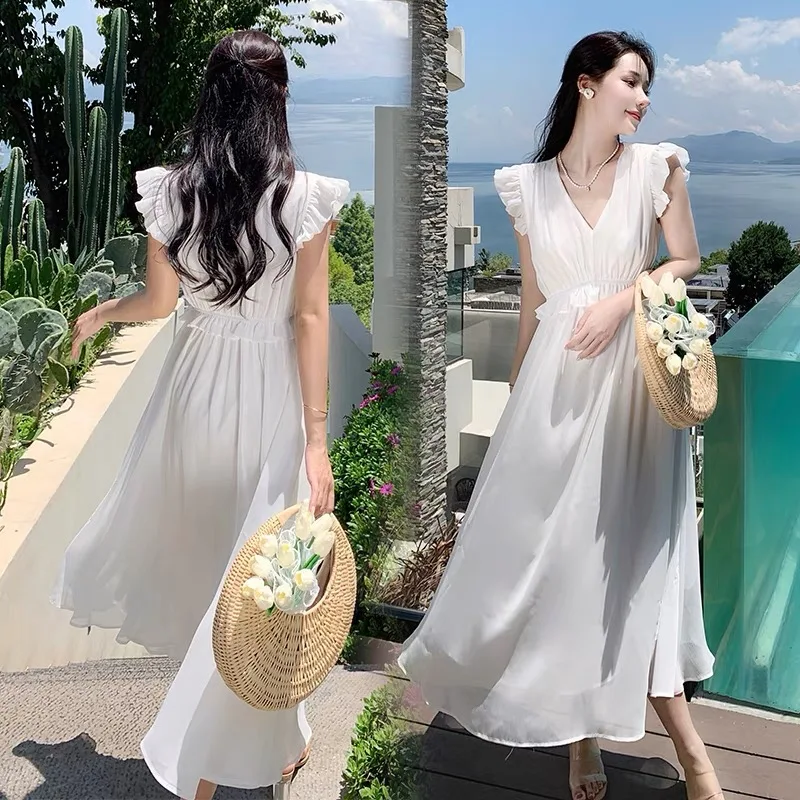 elegantes-vestidos-de-fiesta-para-embarazadas-vestido-blanco-de-cintura-alta-para-mujer-embarazada-vestido-de-maternidad-con-cuello-en-v-y-mangas-volantes-para-boda-de-verano