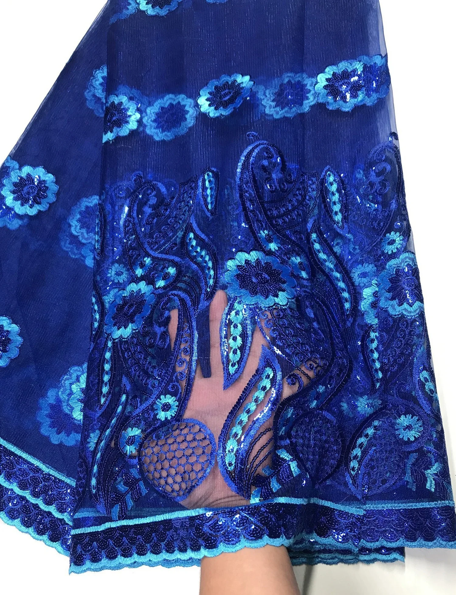 

Nigerian Lace Fabrics 5yard Fashion African Lace Fabric with Sequin Flower Design High Quality Sequin Fabric Wedding