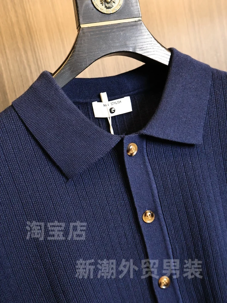 Cool Texture Knitted  Shirt Summer Men's Business Commute Versatile Short Sleeve Tassel Flower Pattern Comfortable Breath...