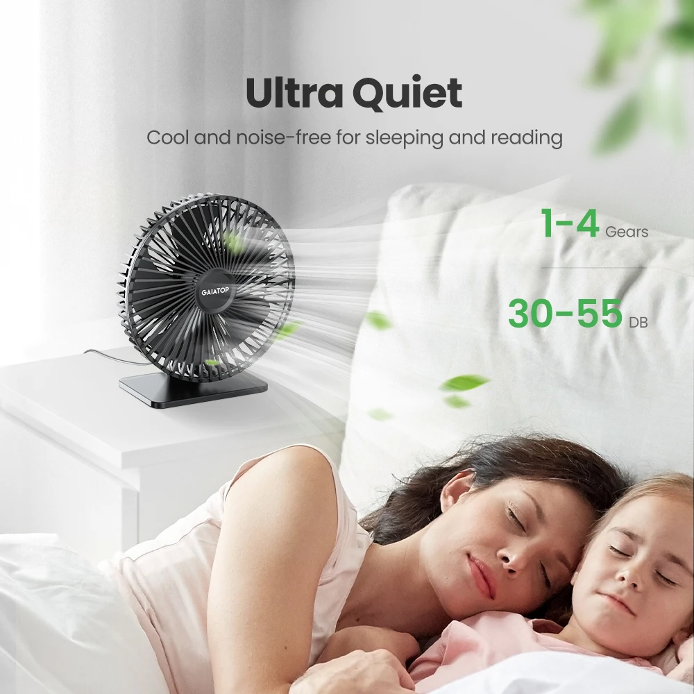 Gaiatop ventilador de mesa portátil ventilador usb 90 ° ajustável ventilador de refrigeração mudo 4 ajuste velocidade ultra silencioso adequado para escritório de mesa em casa