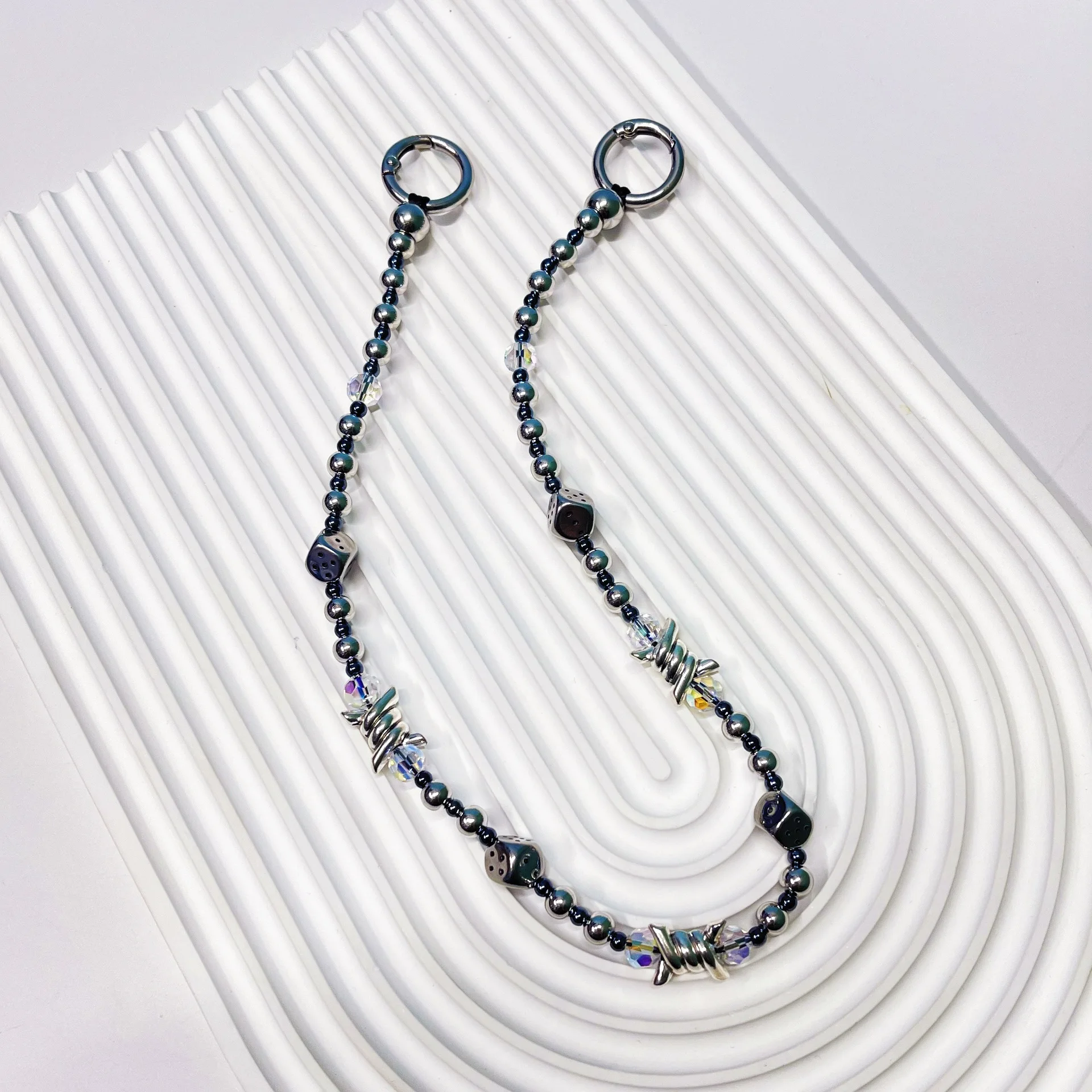 HERLOOK Cool Punk Dice Metal Bead Bag Chain Charms Irregular Twisted Wire Decor Keychain Handbag Hanging Accessory For Men Women view 3