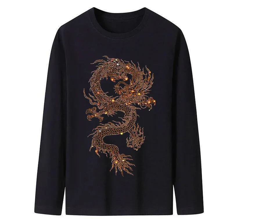 Men's long sleeve T-shirt Hot drill T-shirt Animal Dragon Tiger Leopard fashion long sleeve T-shirt