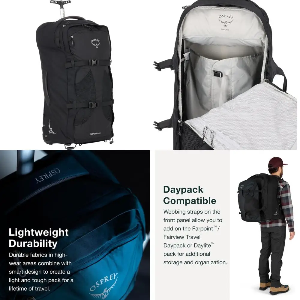 

Мужской дорожный рюкзак на колесиках объемом 65 л, черный, для приключений на свежем воздухе и удлиненных поездок