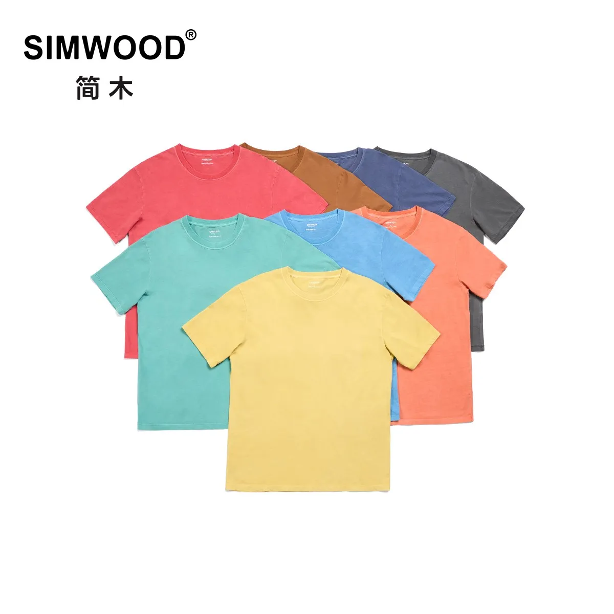 SIMWOOD 2024 Summer Autumn New Washed T-shirts Men Vintage 100% Cotton Tops Plus Size Brand Clothing