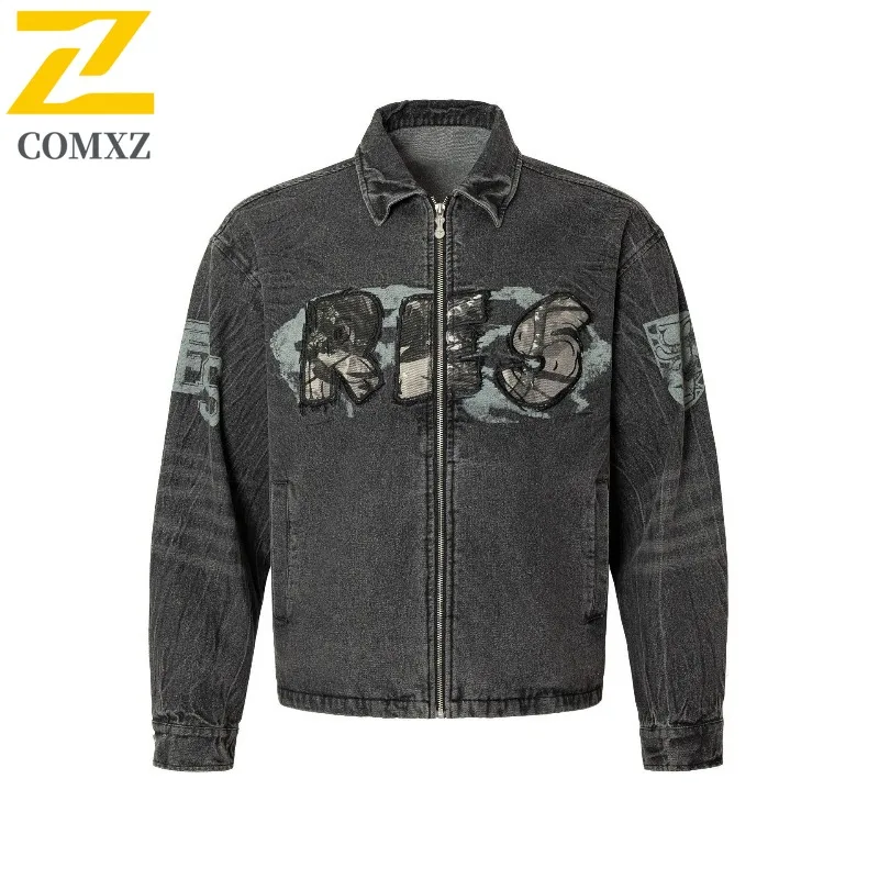 

COMXZ Мужская джинсовая ветрозащитная ветровка Chaqueta для кемпинга и путешествий в стиле ретро, уличная ветровка для отдыха, дорожная велосипедная куртка, куртки минималистичного дизайна