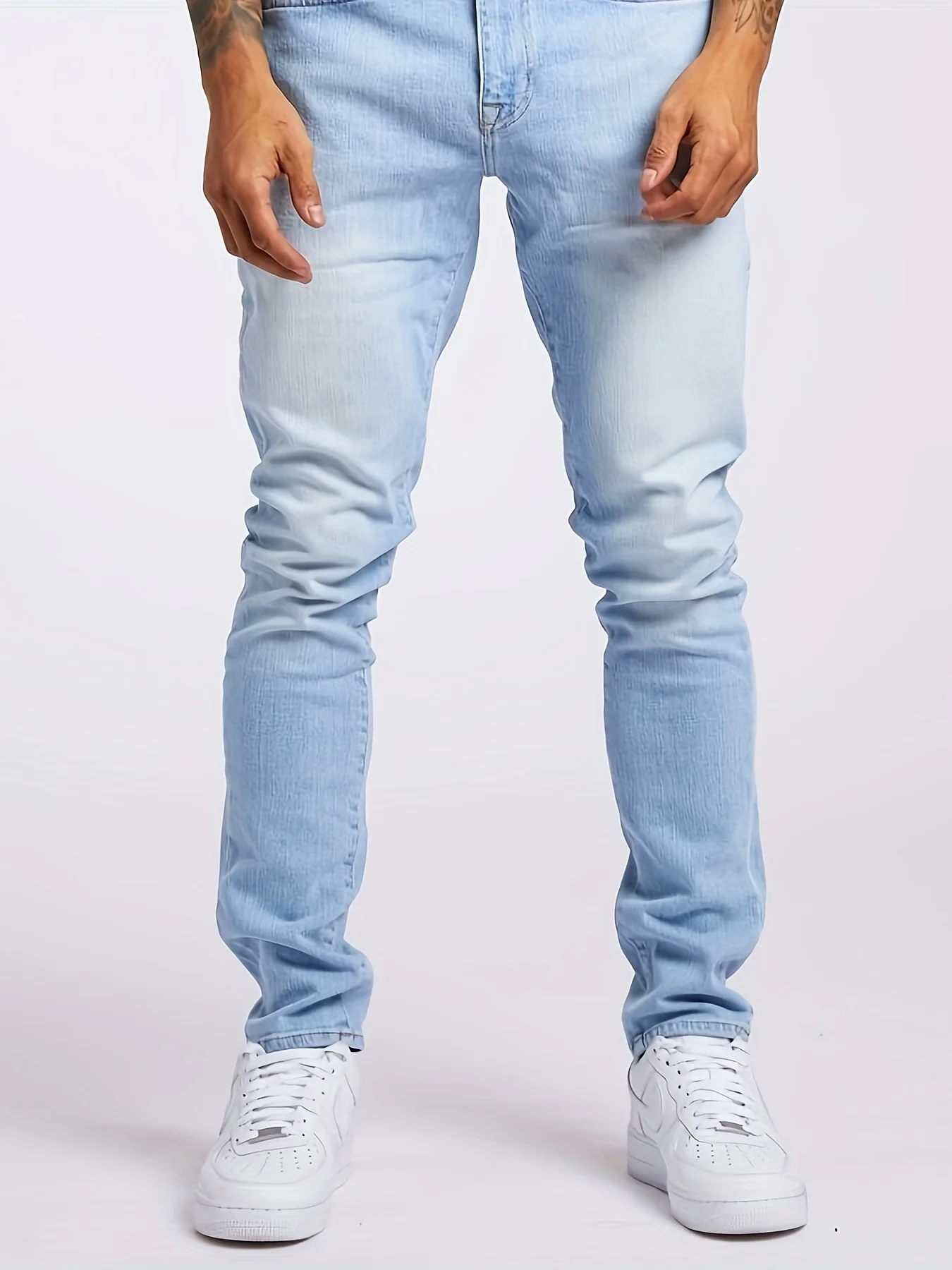Vaqueros para hombre, vaqueros elásticos de color sólido a la moda, pantalones vaqueros de estilo callejero a la moda