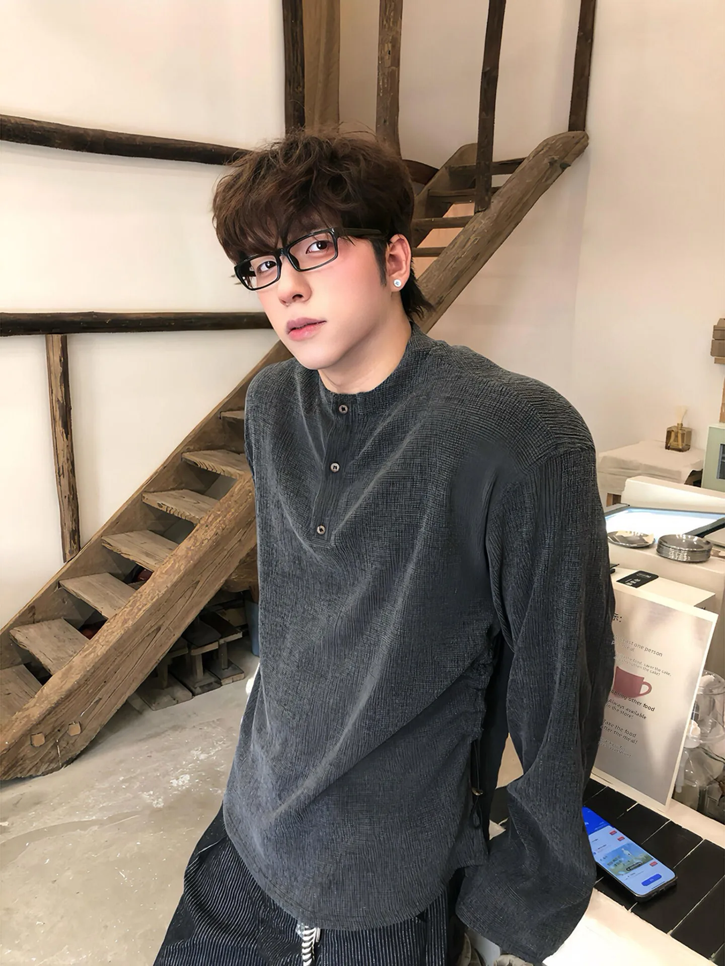 

Мужской трикотажный джемпер Cleanfit с воротником хенли, осенний, повседневный, свободного кроя, с длинным рукавом, теплый, базовый слой, верхняя одежда