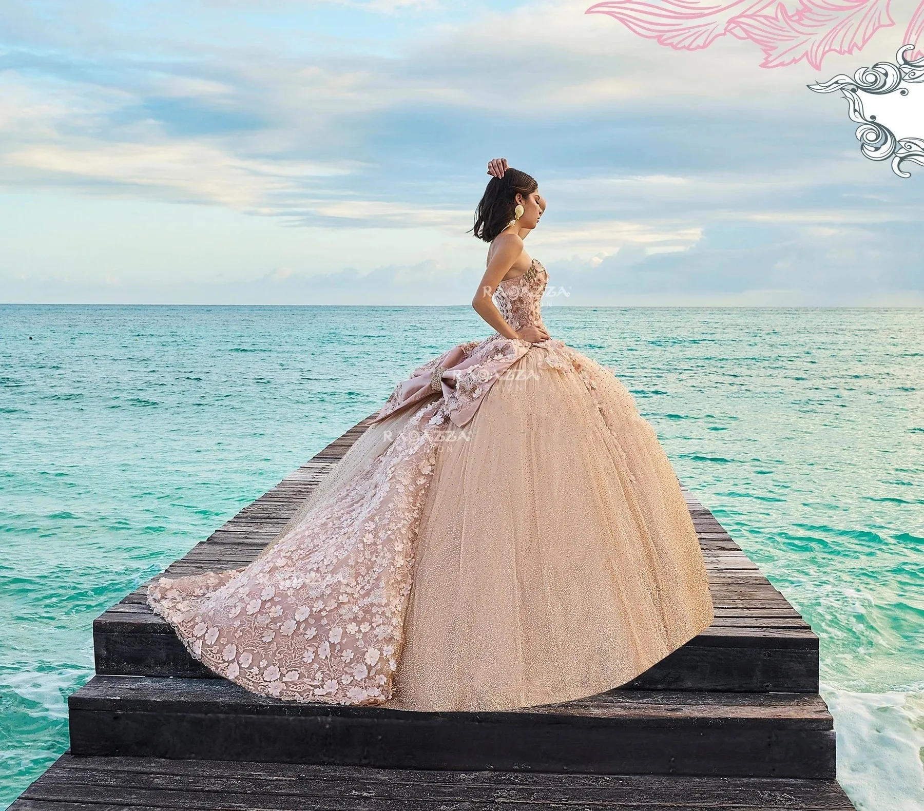 Robe de Bal Bouffante Charro Quinceanera, avec Paillettes, Perles Florales, Douce Mexicaine, 16, 15 Ans