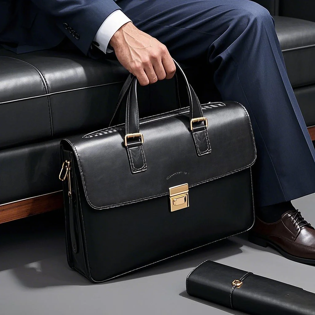 Manufacturer New Customized Black PU Leather Luxury Daily Work Handbag Briefcase Business Men Office Document Laptop Bag