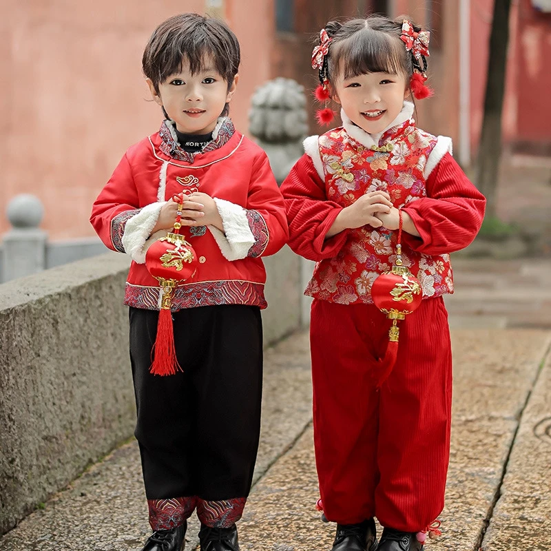 

Hanfu Boys and Girls Tang Costume Chinese Style New Year's Day Performance Children's First Birthday Dress Baby New Year Clothes