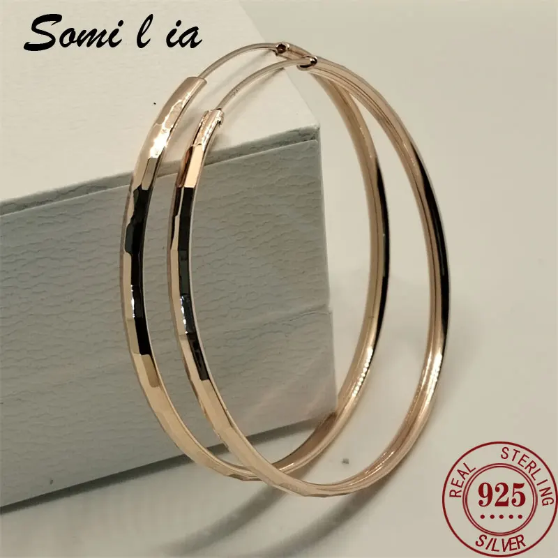 Somilia 925 Sterling Silver Women\'s Hoop Earrings 18K Gold Plated Fashion Drop Earrings Sterl Silver Cерьги Kольца Mum\'s Gift