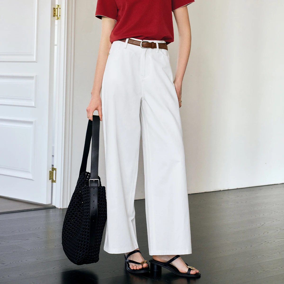 OLrain High Waist White Jeans Women 2025 New French Casual Loose Wide Leg Straight Cotton Denim Pants Woman's Trouser N57CA96651