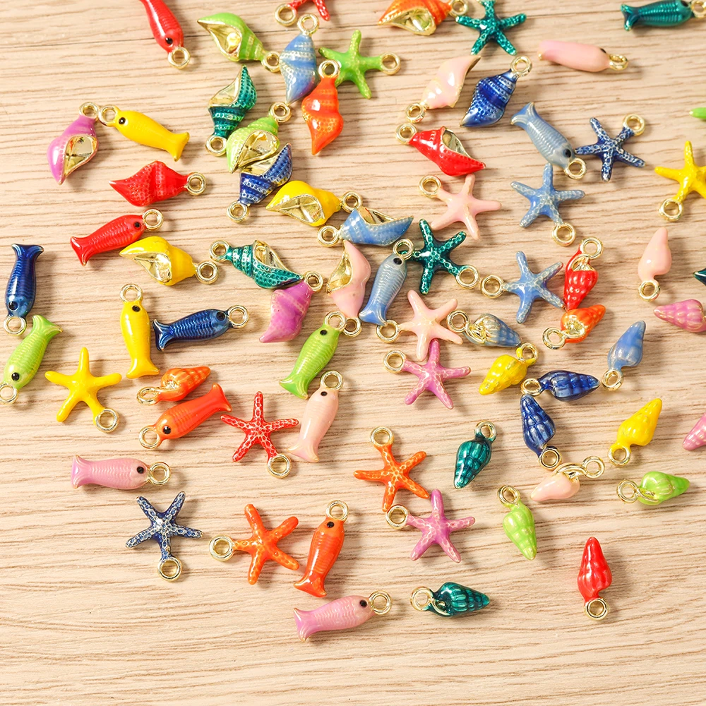 Tusember 5 Stück niedliche bunte Seestern-Muschel-Fisch-Anhänger für die Schmuckherstellung, Ohrringe, Halsketten, Armbänder, DIY-Bastelarbeiten – Detail 3