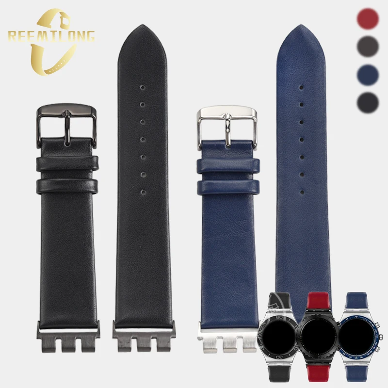 Cowhide lea/ther watch strap 21mm Hi-Q black blue red white men women watchband with adapter accessory For SWATCH IRONY YVS YVB