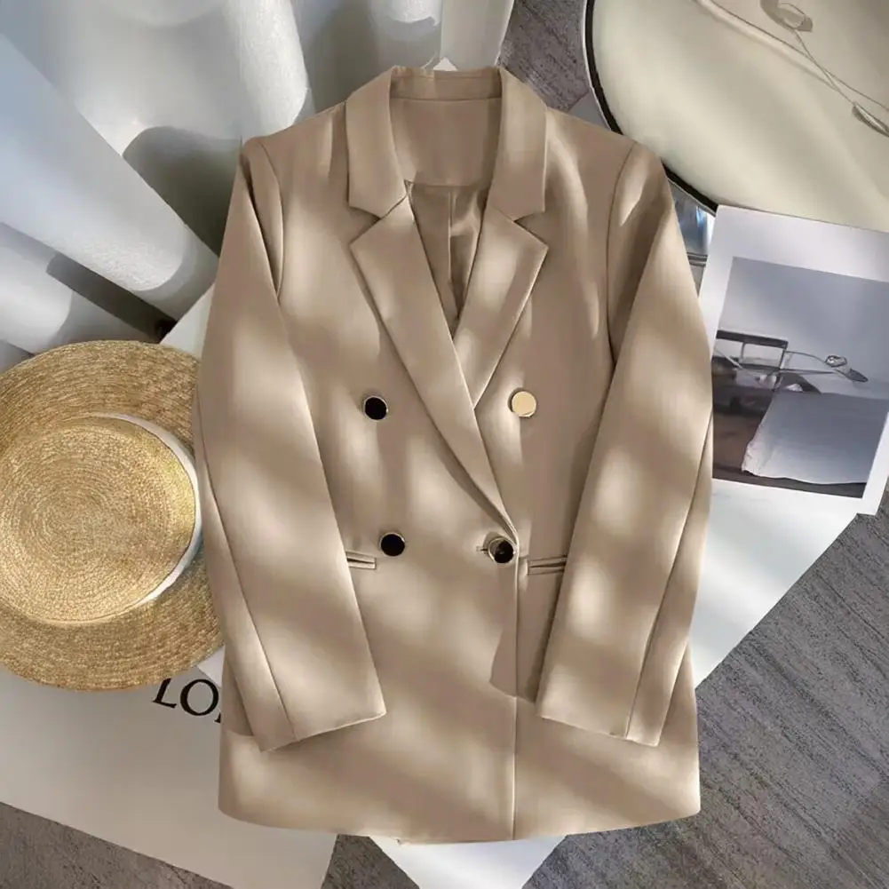 معطف بدلة نسائي أنيق معطف بدلة نسائي مزدوج الصدر مع طية صدر السترة وأكمام طويلة سترة صوفية غير رسمية لملابس العمل #3