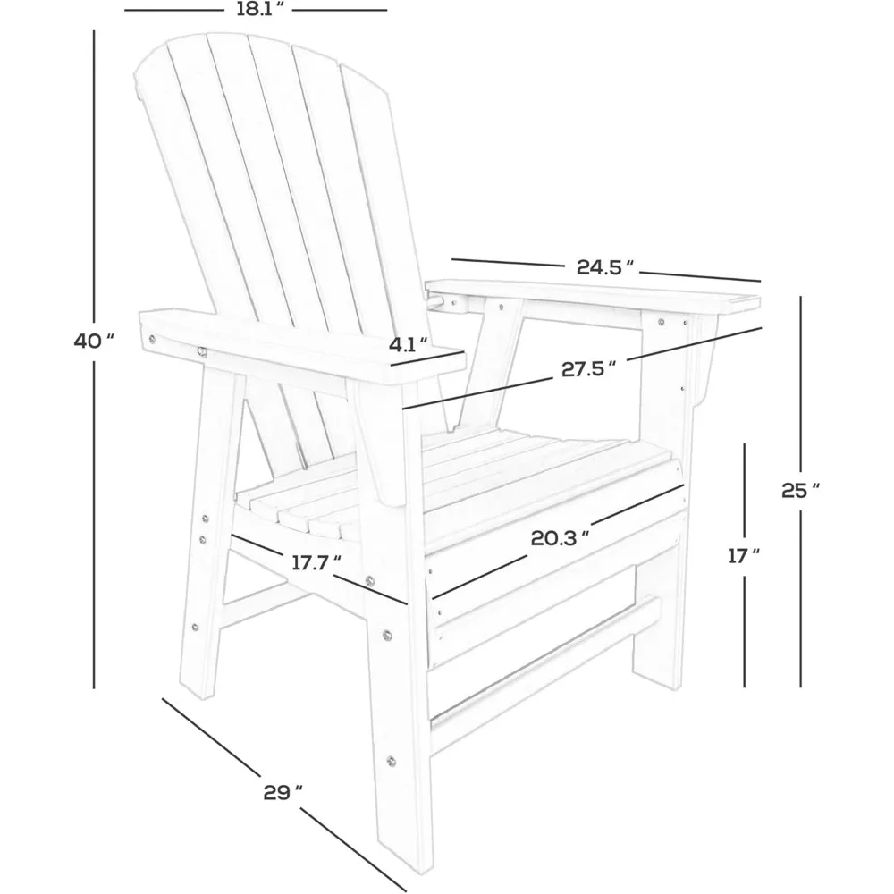كرسي طعام Adirondack خارجي مقاوم للطقس باللون الأبيض