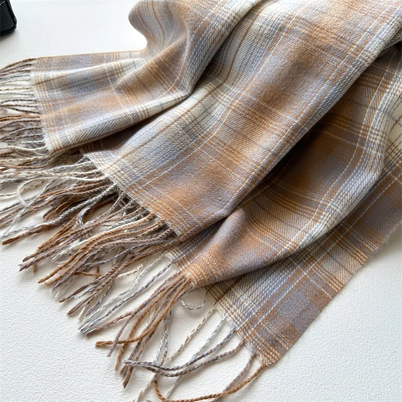 New Korean Plaid Scarf Autumn Winter Women Warm Shawl Men Cashmere Tassel High Quality Scarves Female Fashion Casual Warm Wraps