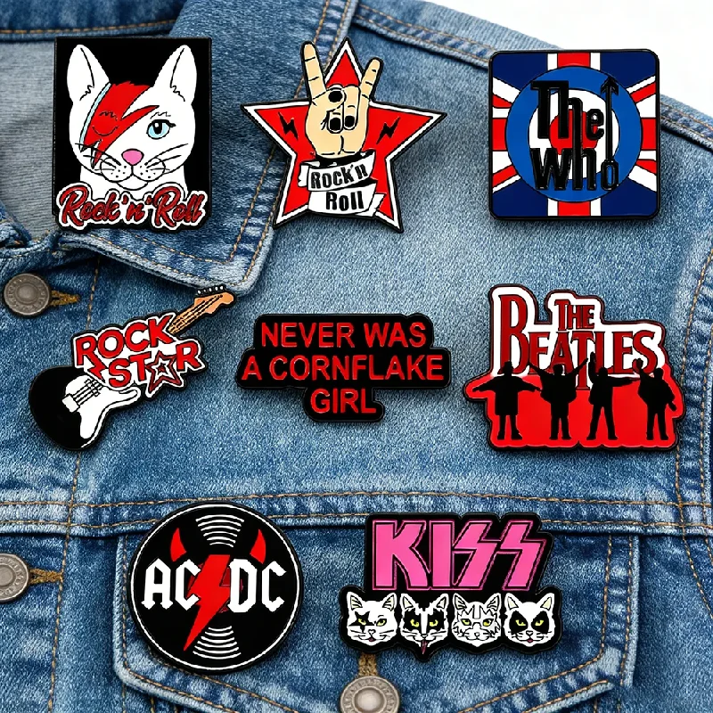8pcs/Set Unisex Cartoon Rock Music Band Enamel Pin Collection Fashion Lapel Brooches for Backpacks And Costumes