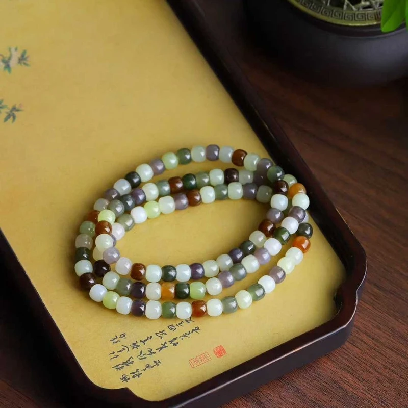 

Натуральные бусины из хотанского нефрита (Цинхай), сахарно-желтые, в старинном стиле, многофункциональная бусиновая цепочка