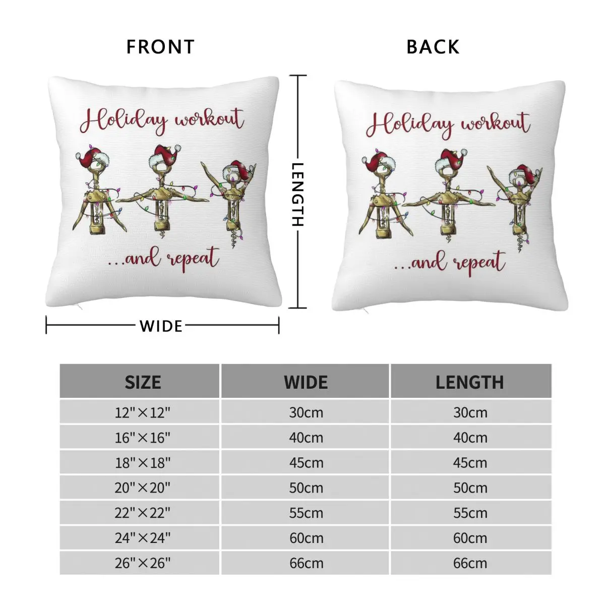 Holiday Workout Funny Christmas Square Pillowcase Polyester Linen Velvet Creative Decorative Throw Pillow Car Cushion Case 45x45